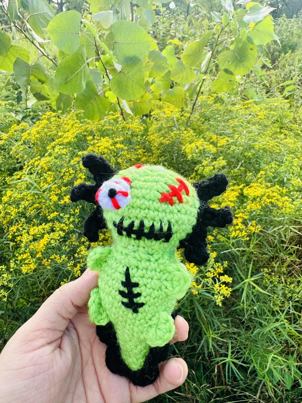 Cute Crochet Zombie Axlotl- Silly Amigurumi Axlotl- Halloween Plushie
