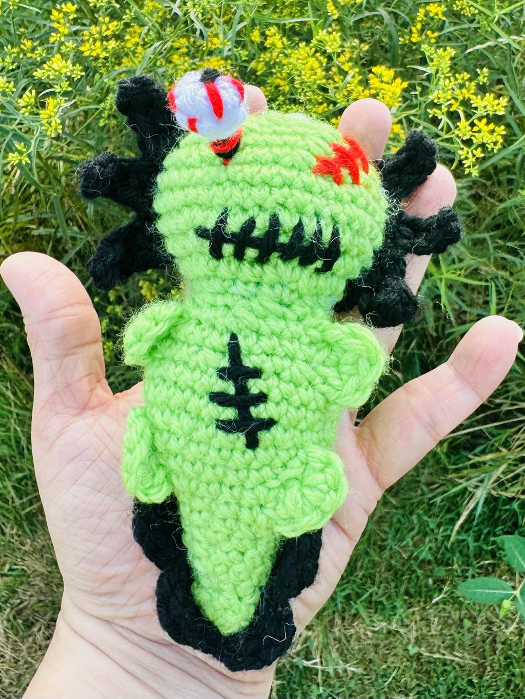 Cute Crochet Zombie Axlotl- Silly Amigurumi Axlotl- Halloween Plushie