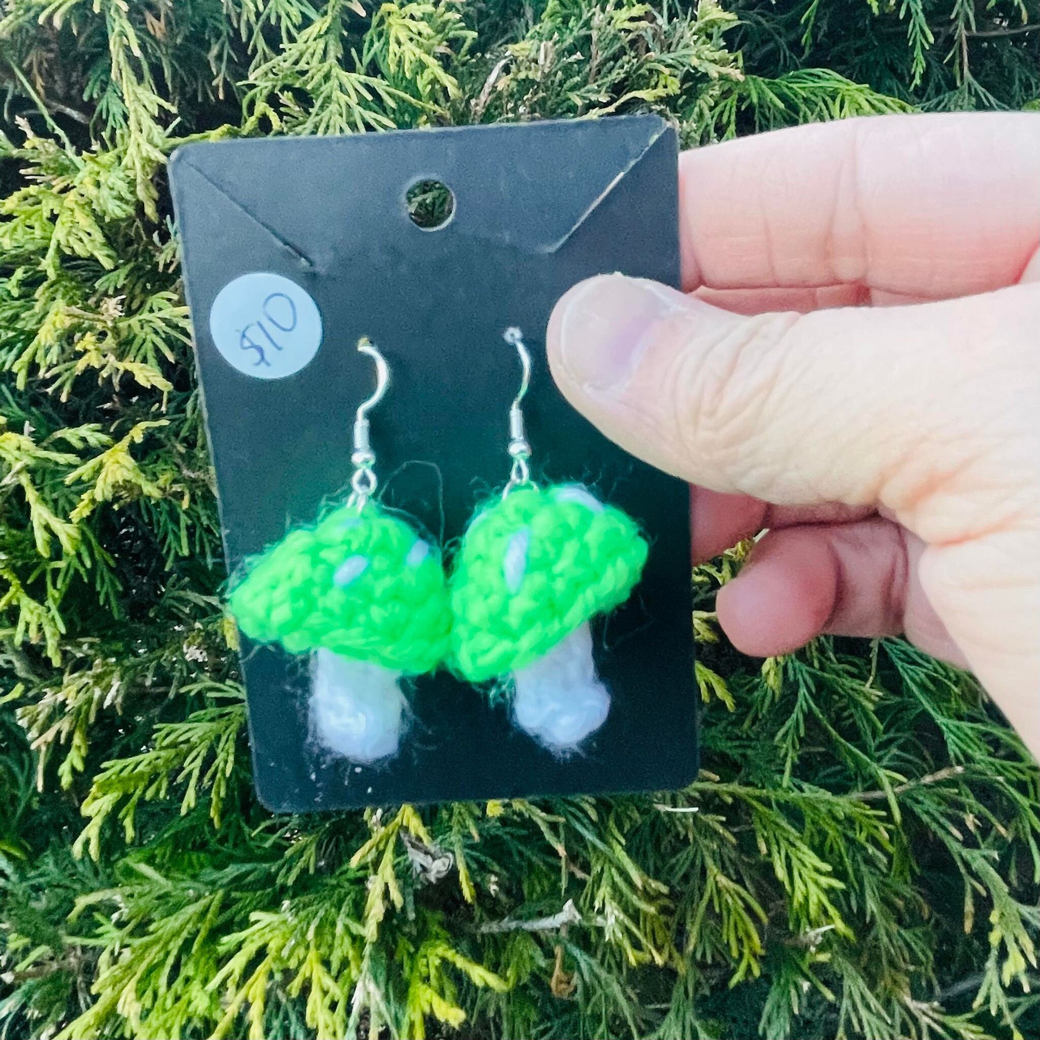 Handmade Crochet Mushroom Dangle Earring- Red Mushroom Earrings- Cottagecore