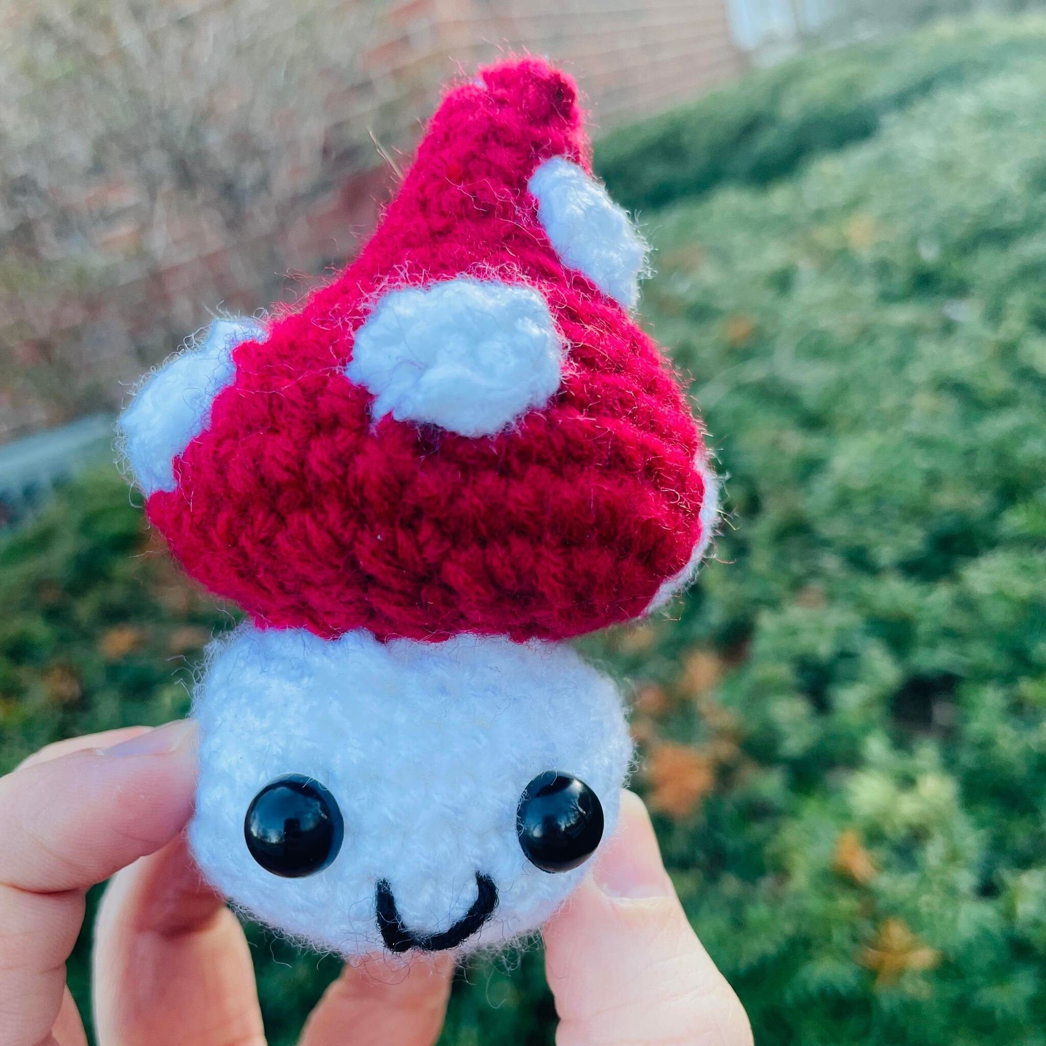 Crochet Mushroom Keychain: Cottagecore Red and White Amigurumi