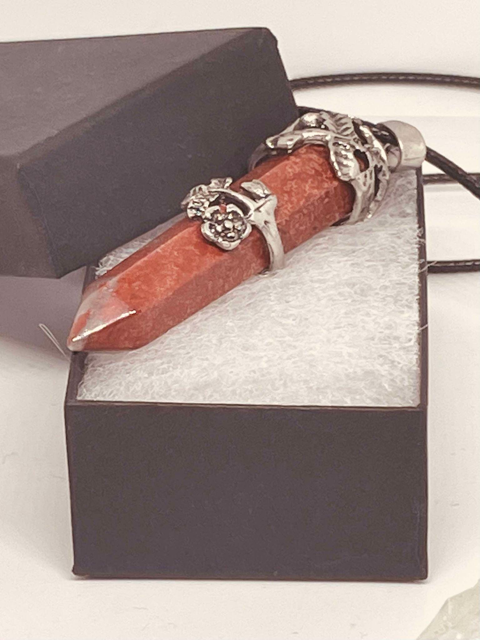 Genuine Crystal Pendant Necklace with Silver Floral Wrap Design