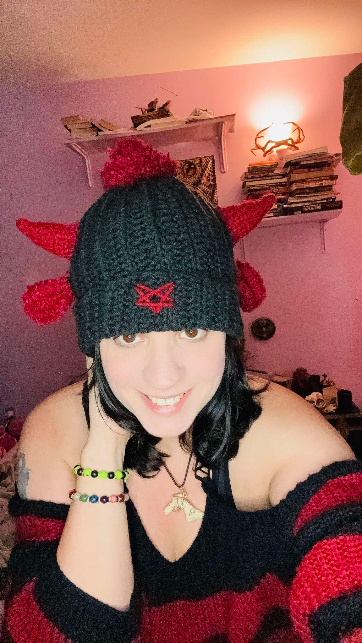 Handmade Crochet Baphomet Hat With Horns- Cosplay Baphomet Beanie