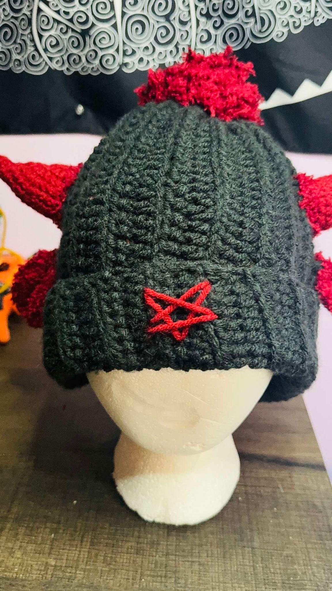 Handmade Crochet Baphomet Hat With Horns- Cosplay Baphomet Beanie