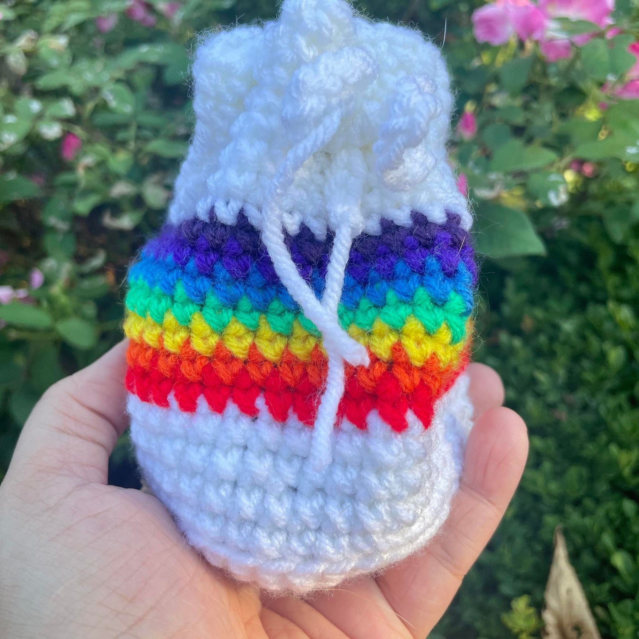 Crochet Rainbow Keepsake Pouch- Crystal Pouch- Dice Bag- LGBTQ Pride